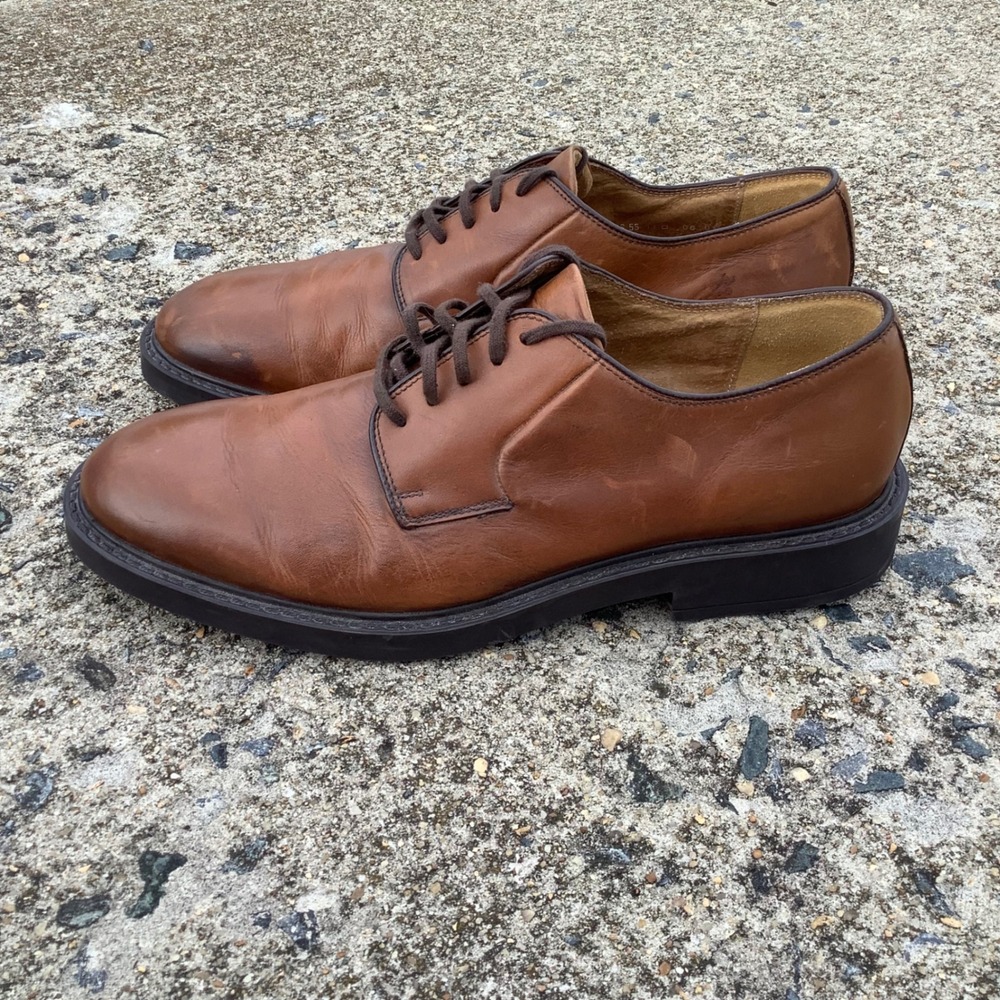 Bass Commute Mens 13 D Brown Leather Derby Shoes Made in Italy Plain Toe Oxford